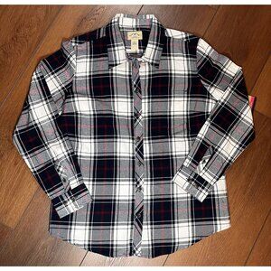 Blue Mountain NWT Navy, Red, White Plaid Flannel Button-up Shirt Size L